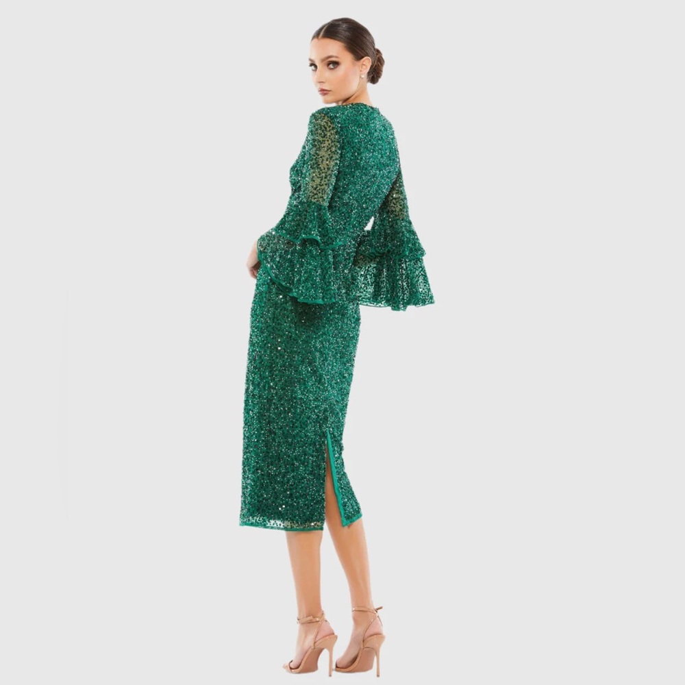 NWT $458 MAC DUGGAL Fully Sequined Ruffle Tiered 3/4 Sleeve Midi Dress 10802 - Picture 3 of 3
